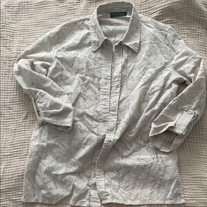 Coldwater Creek Cream Leaf Pattern Shirt